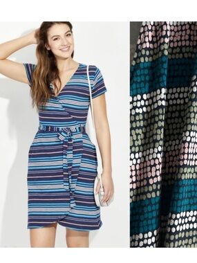 Pact Sz M Polka Dots Colorful Strip Wrap Organic Cotton Dress